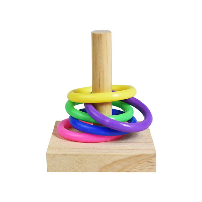 Bird Training Toys Set Wooden Block Puzzle Toys Colorful Plastic Rings Intelligence Training Chew Toy