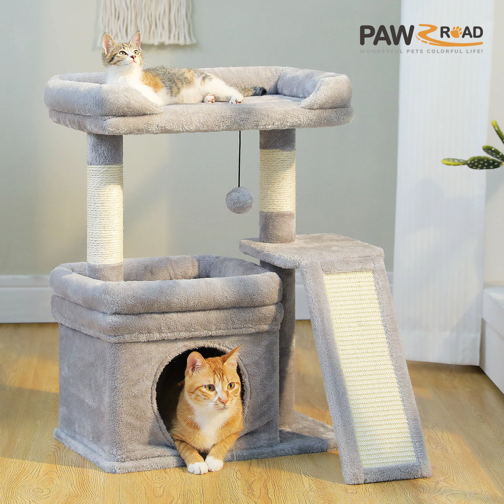 Small Cat Tree for Indoor Cat Tower with Wide Top Perch