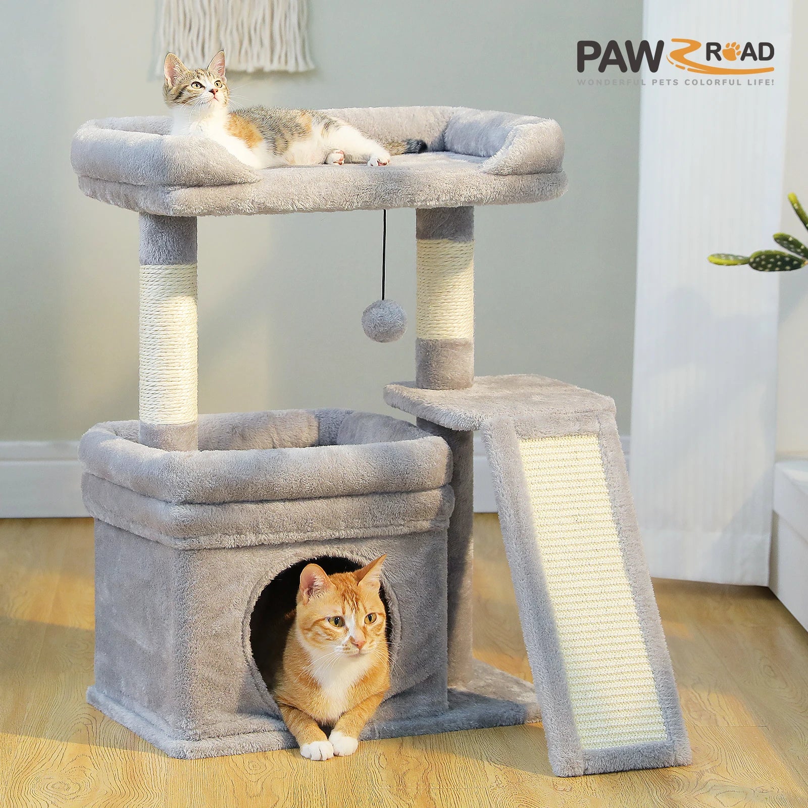 Small Cat Tree for Indoor Cat Tower with Wide Top Perch