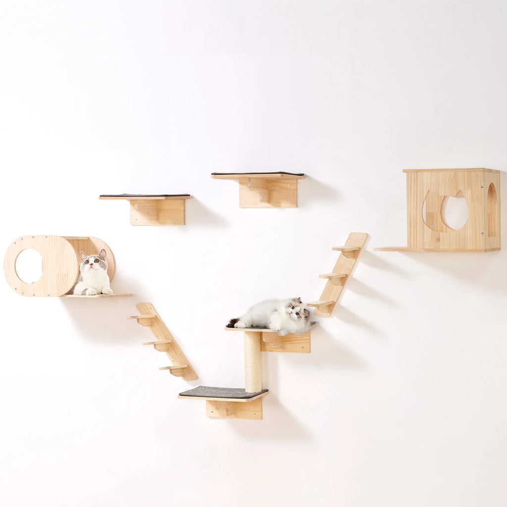 Wall Mounted Cat Wall Shelves and Perches with Jumping Boards Hammocks & Cat Tree