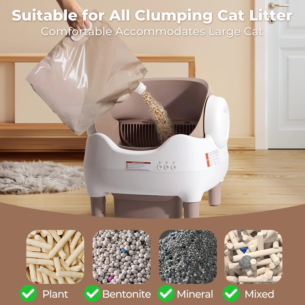 Self Cleaning Litter Box, Automatic Cat Litter Box with APP Control, Odor-Free  Large  Bin, Open-Top for Multi Cats