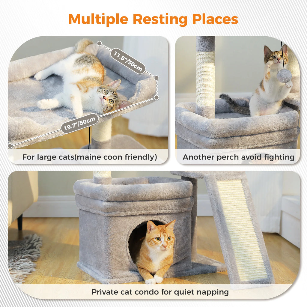 Small Cat Tree for Indoor Cat Tower with Wide Top Perch