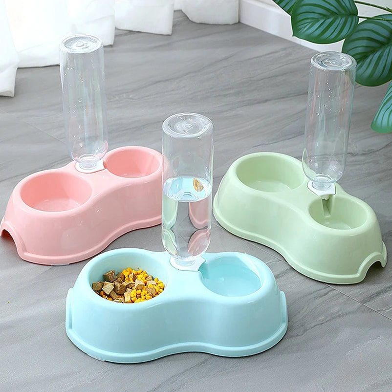 Pet Automatic Feeder Water Dispenser Dog Cat Food Bowl Raised Stand Double Dish Bowls for Cats Dogs