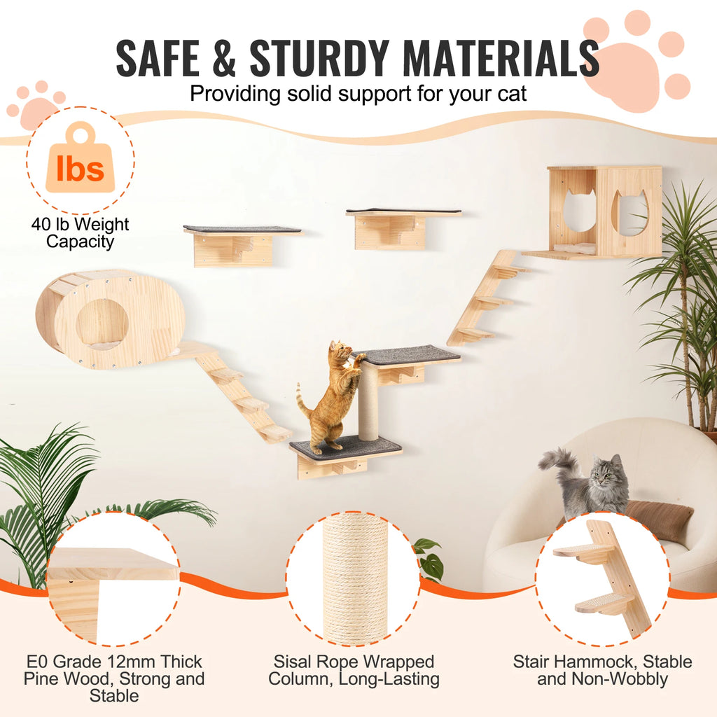 Wall Mounted Cat Wall Shelves and Perches with Jumping Boards Hammocks & Cat Tree