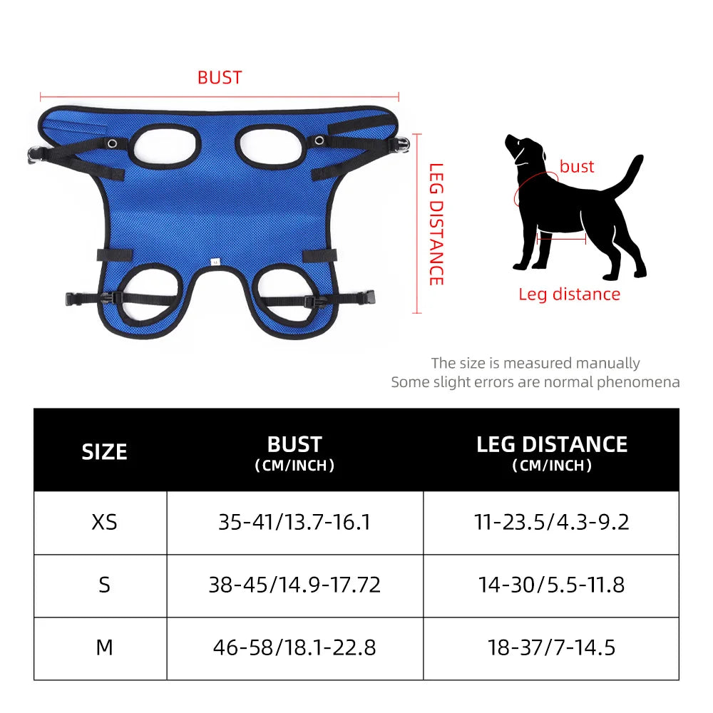 Disability dog travel assistive vehicle chest and back harness, dog rehabilitation exercise chest and back