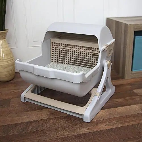 Semi-Auto Quick Clean Cat Litter Box, Luxury Toilet in White or Milk Brown for Easy Pet Care