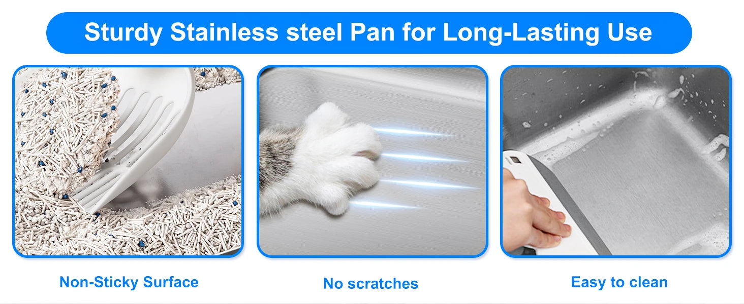 Stainless Steel Cat Litter Box,  Extra Large Splash-proof & Leak-proof Litter Box Suitable for Large Cats