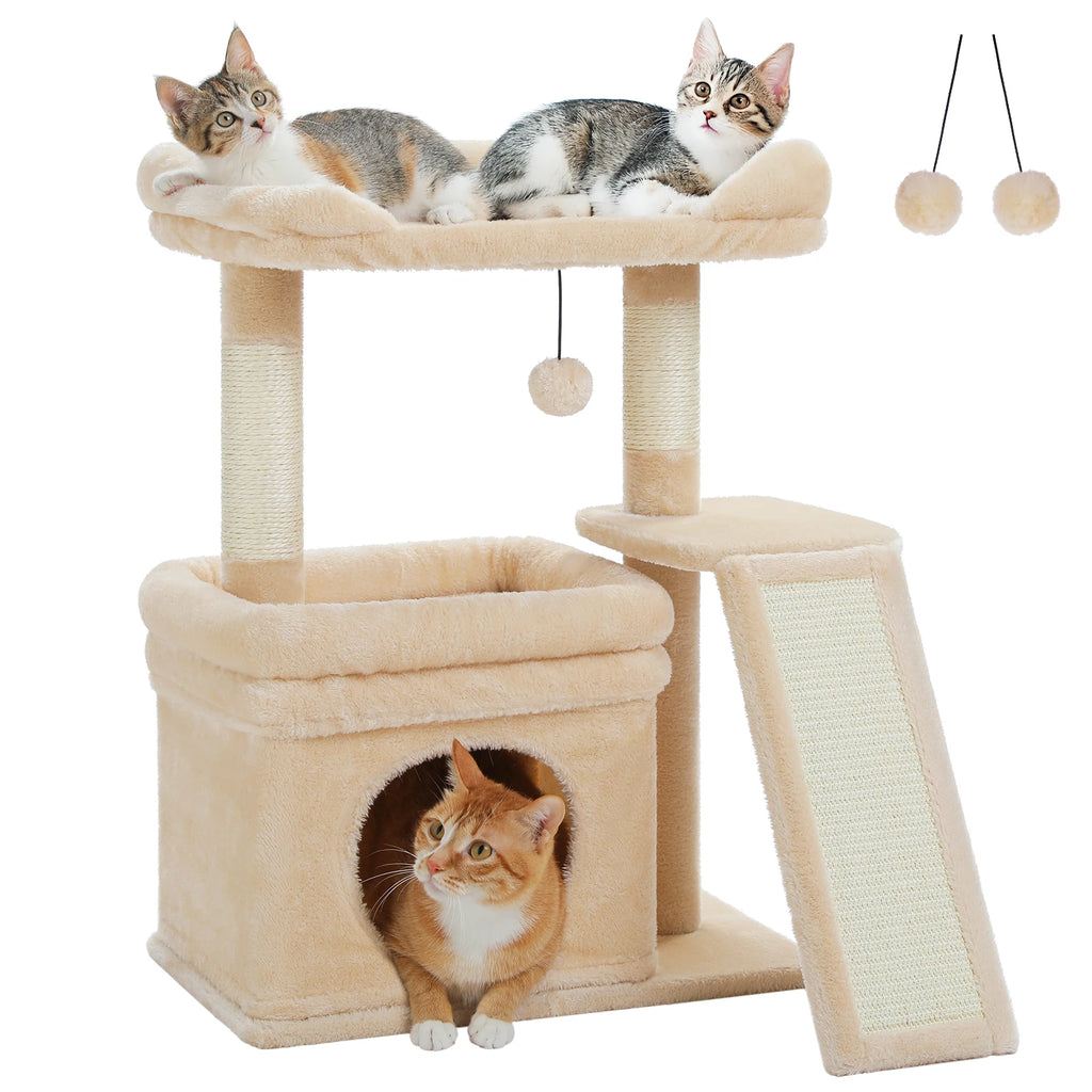 Small Cat Tree for Indoor Cat Tower with Wide Top Perch