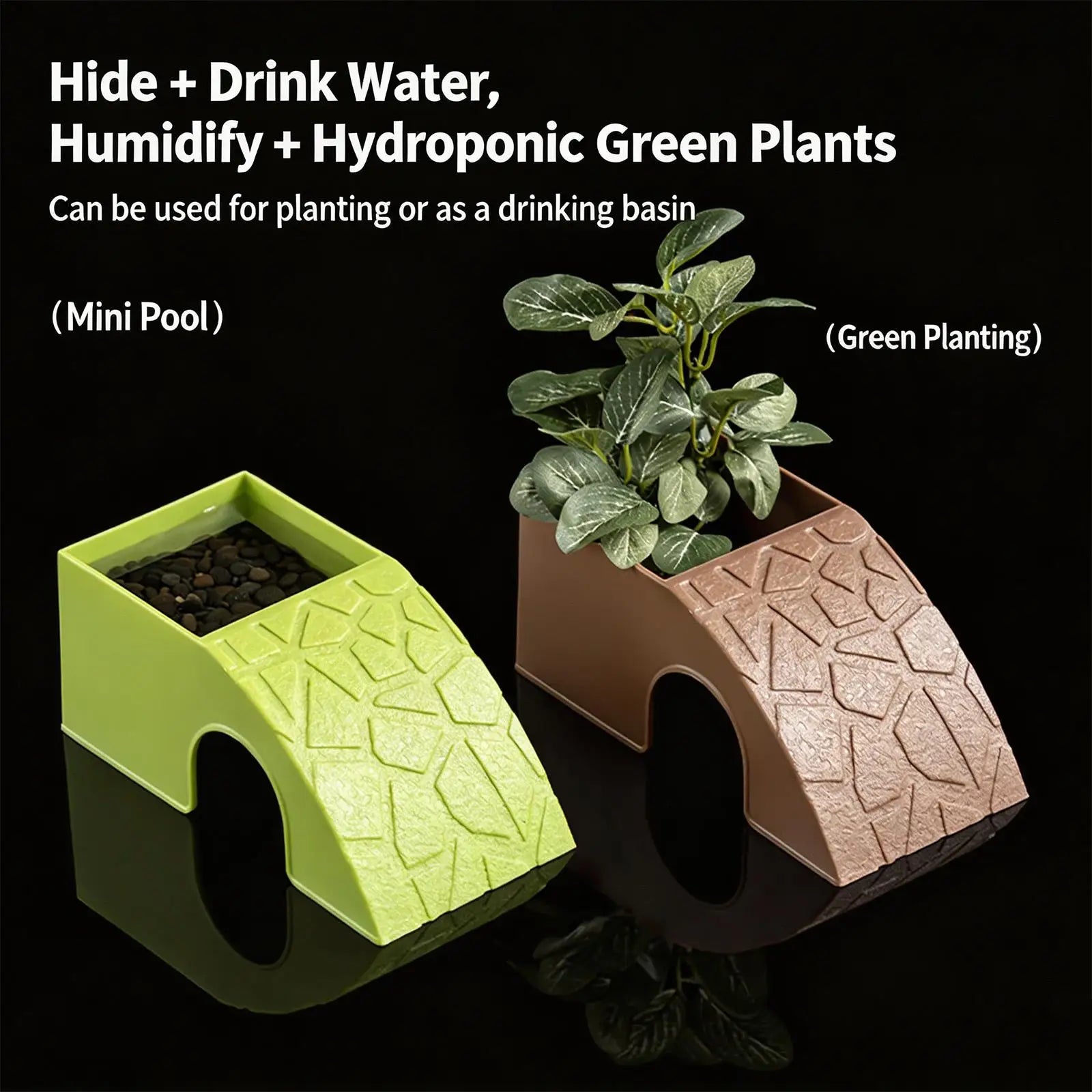 Reptile Food Dish 2 In 1 Decorative Shelter Water Bowl Terrarium Hideout Feeder