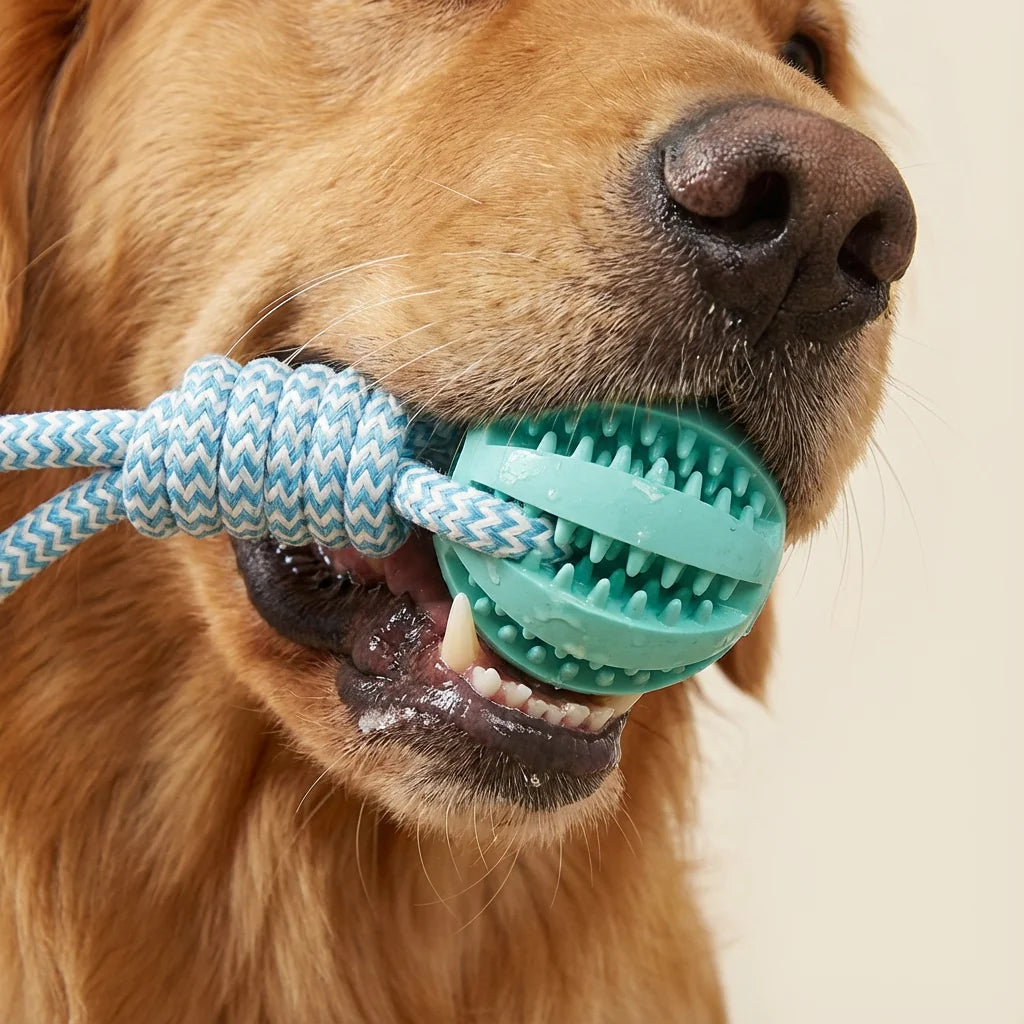 Cotton Rope & Rubber Dog Chew Ball, Treat Dispenser Toy.  Durable,