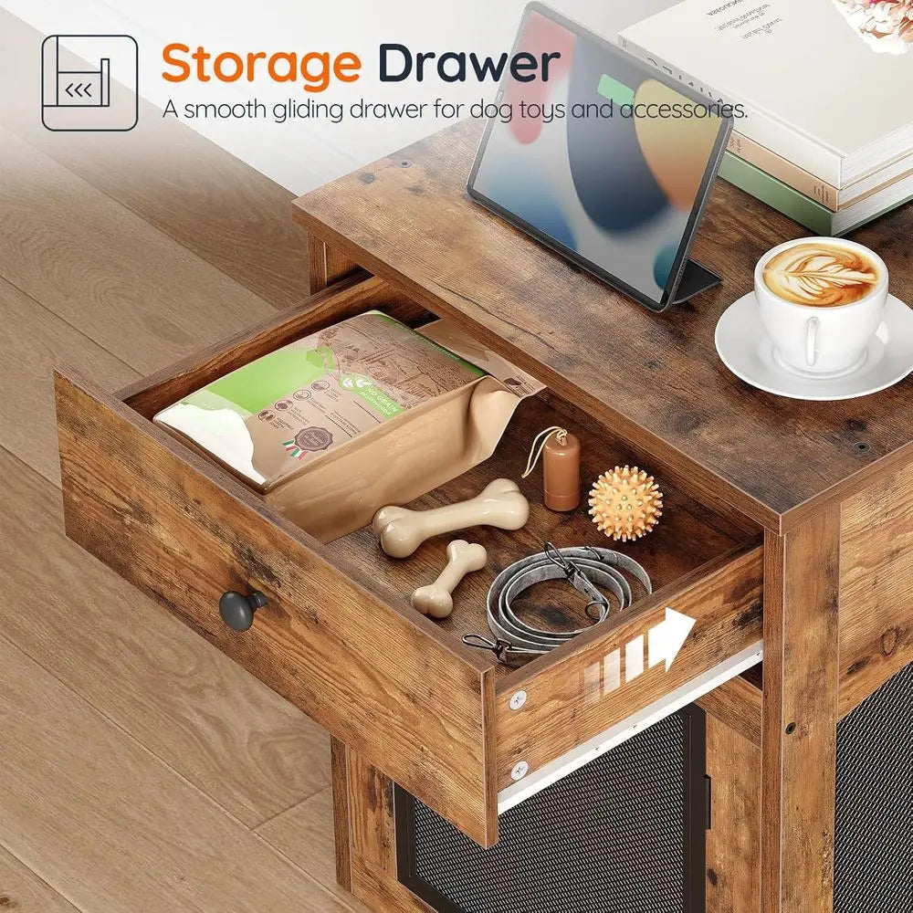Dog Crate furniture, Dog Kennel with Der and Charging Station, Indoor Decorative House, Wooden Pet Crate End Table