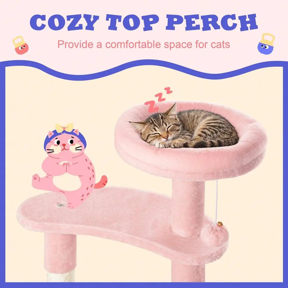 55.5 In Cat Tree For Indoor Kitties, Soft Plush Perches, Multi Level Cat Tower