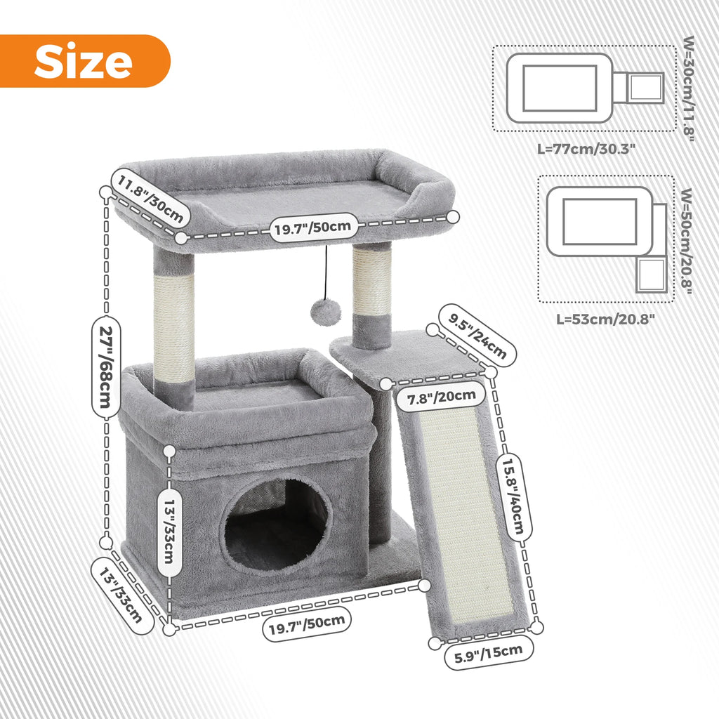 Small Cat Tree for Indoor Cat Tower with Wide Top Perch