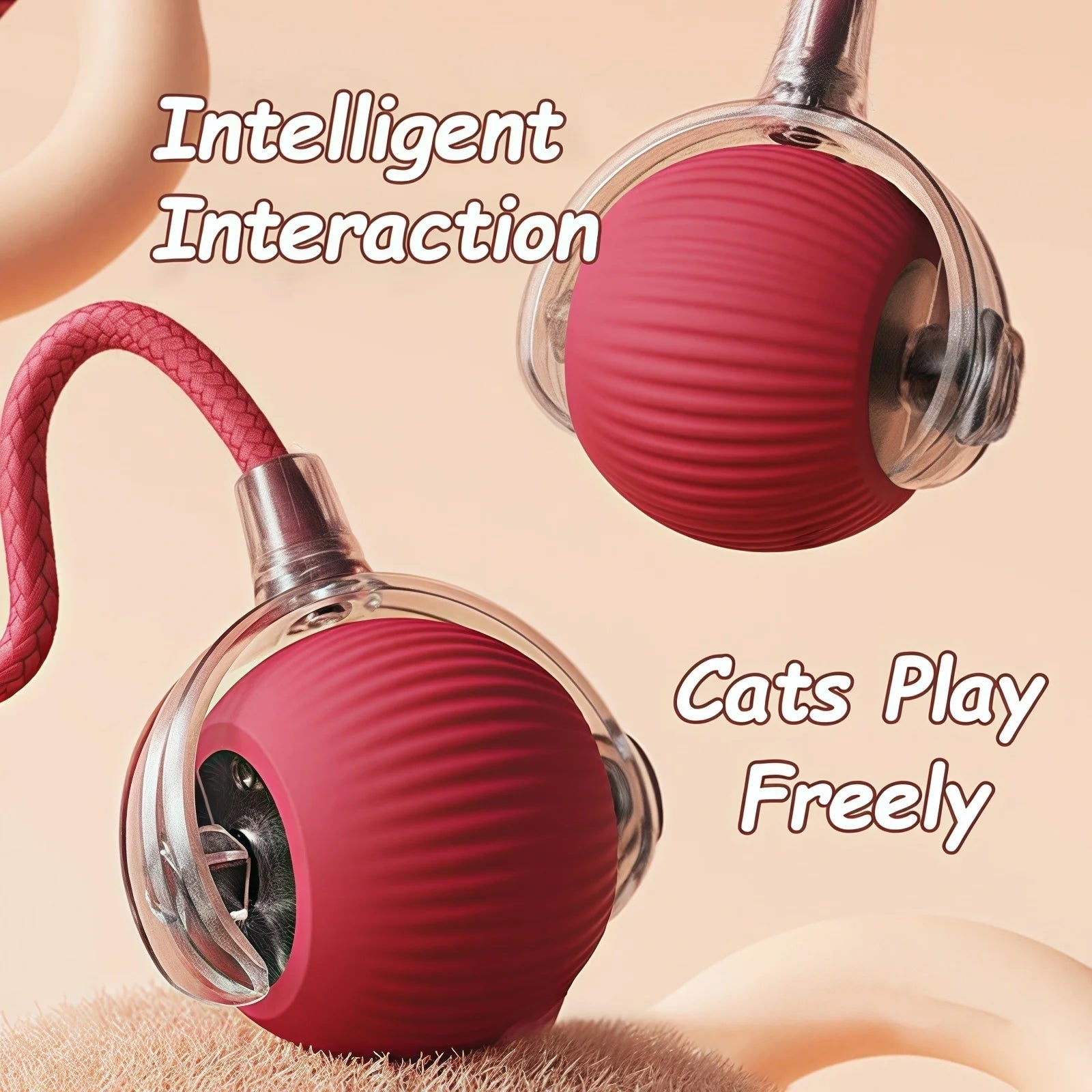 New Cat Interactive Ball Toy Automatic Rolling Ball Faux Tail Rechargeable Smart Pet Electric Toy Dog Cat Training