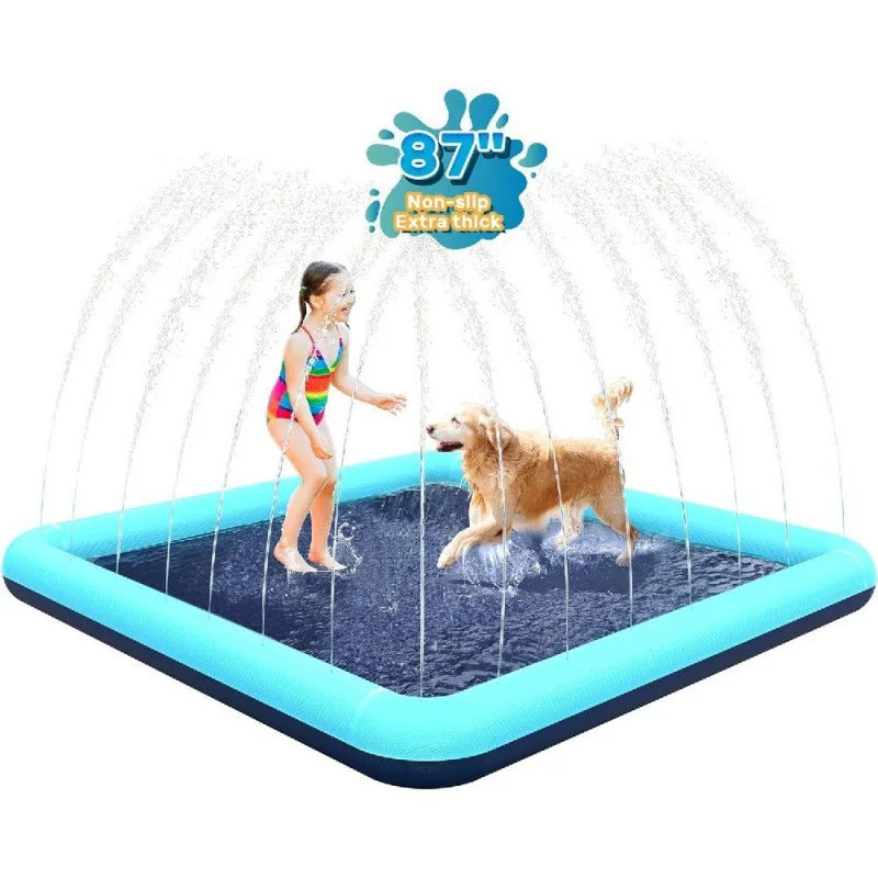 60-97''Summer Outdoor Dog Shower Play pool Inflatable Sprinkler Pad Pet Fountain Foldable