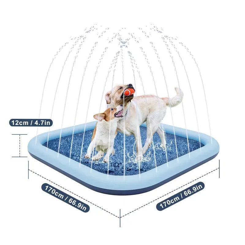 60-97''Summer Outdoor Dog Shower Play pool Inflatable Sprinkler Pad Pet Fountain Foldable