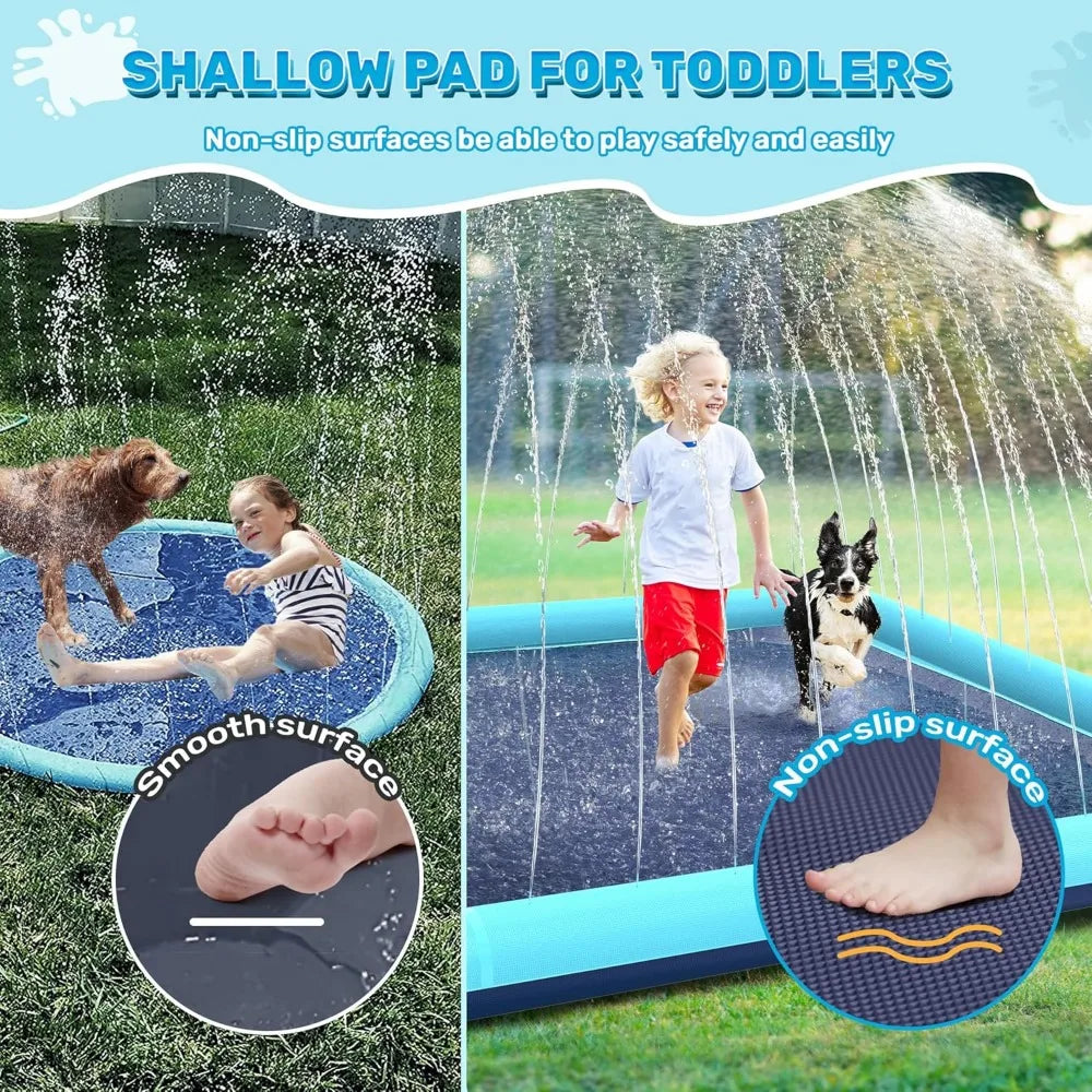 60-97''Summer Outdoor Dog Shower Play pool Inflatable Sprinkler Pad Pet Fountain Foldable