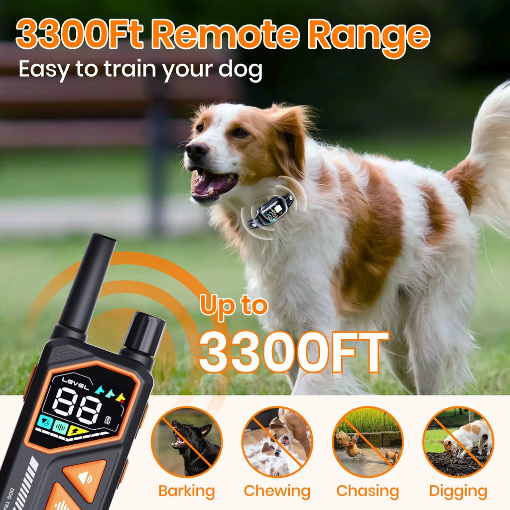 2026 New AI Electric Collar for 10-120lbs Dogs,3300ft 2 in 1 Automatic Dog Training Collar,IPX7 Waterproof