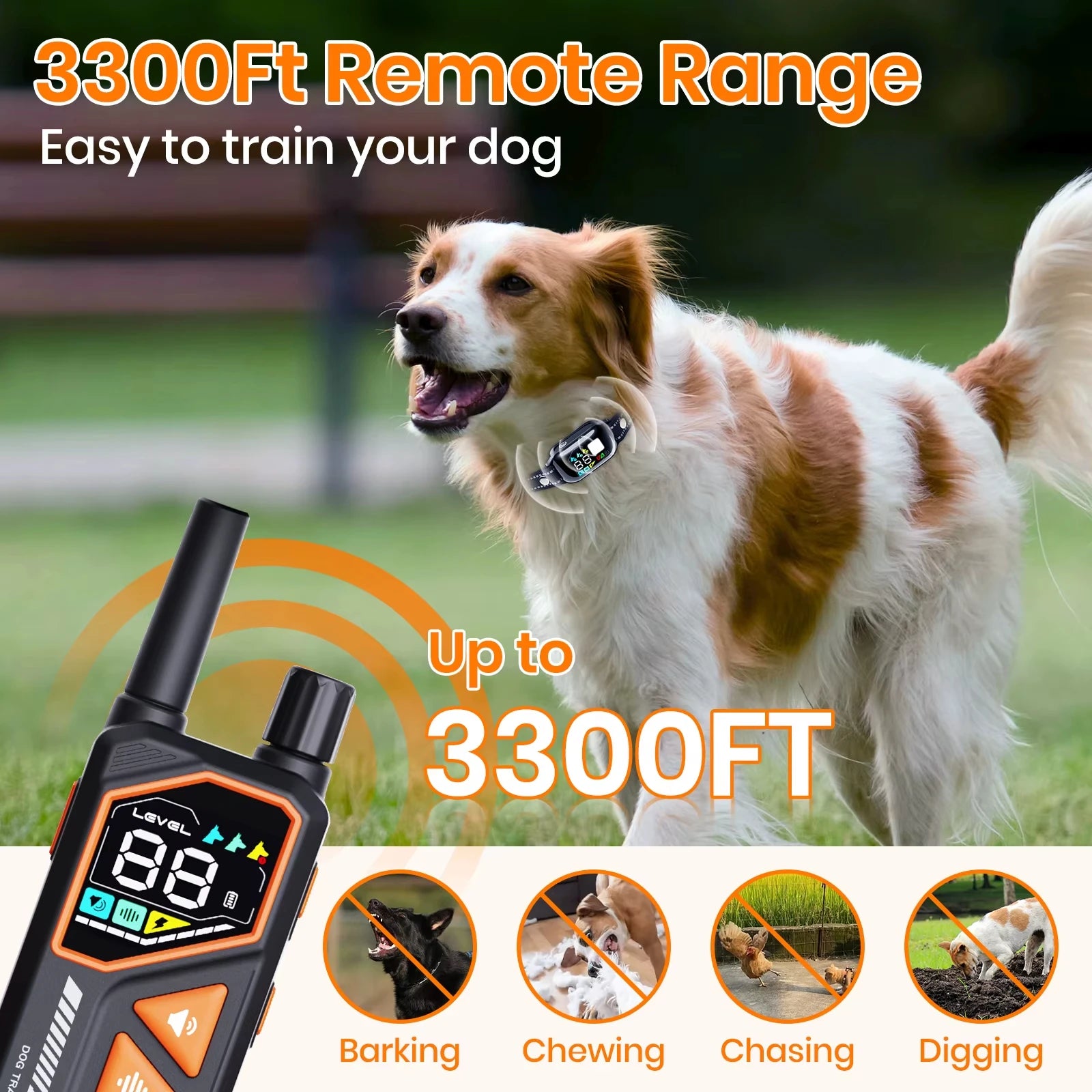 2026 New AI Electric Collar for 10-120lbs Dogs,3300ft 2 in 1 Automatic Dog Training Collar,IPX7 Waterproof