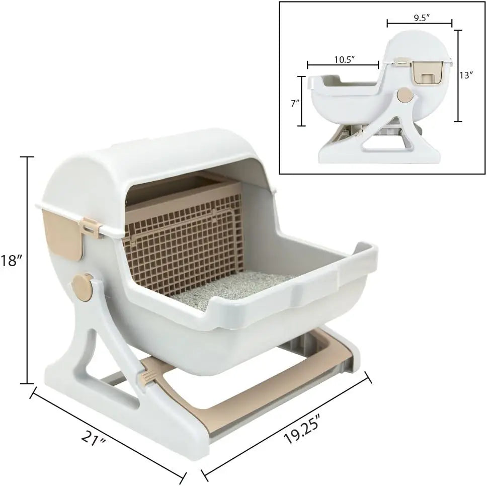 Semi-Auto Quick Clean Cat Litter Box, Luxury Toilet in White or Milk Brown for Easy Pet Care