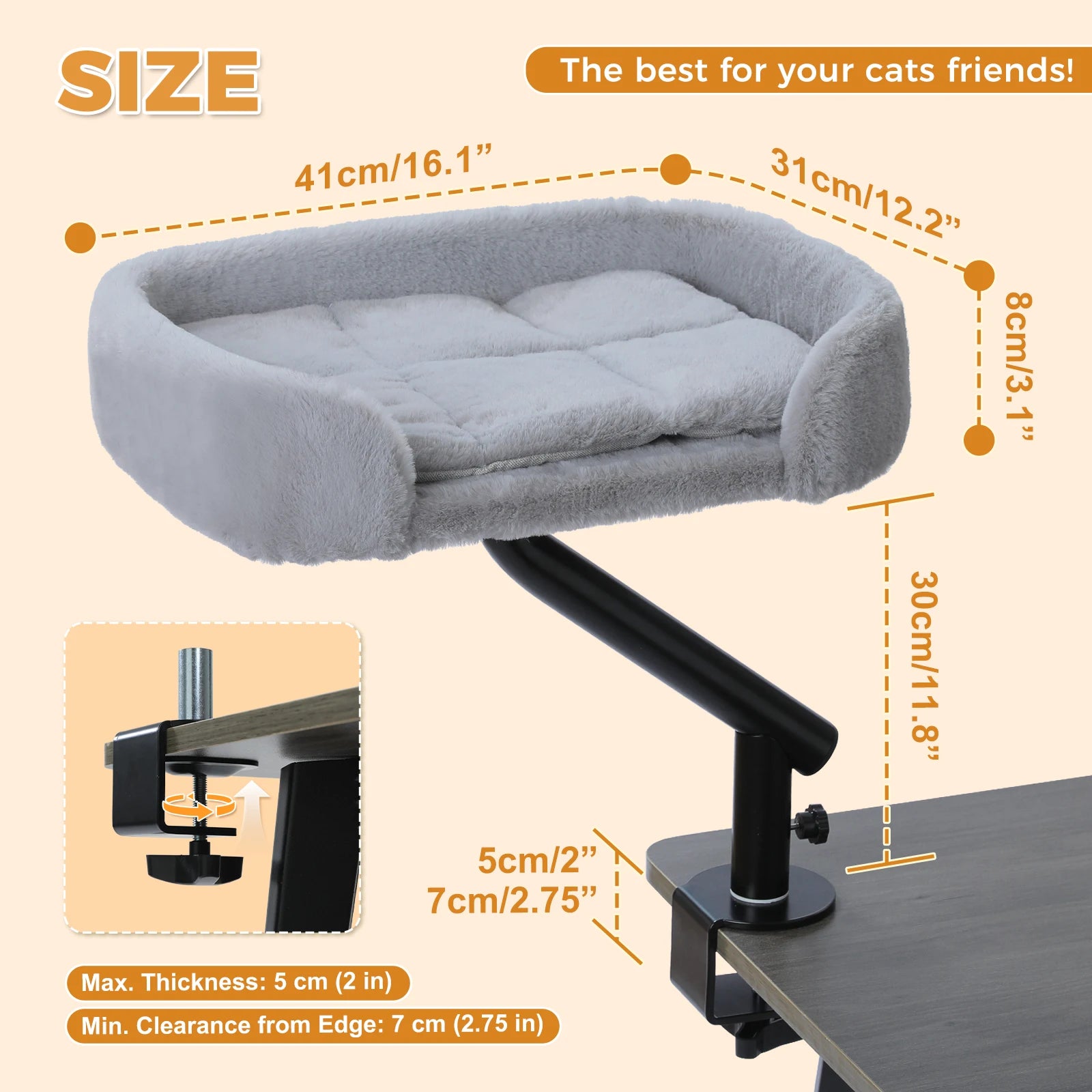 Cat Desk Bed, 360° Rotatable Cat Bed Stand  Adjustable Cat Basket, Cats Hammock for Table