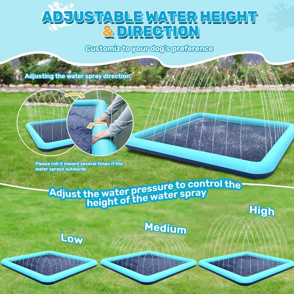 60-97''Summer Outdoor Dog Shower Play pool Inflatable Sprinkler Pad Pet Fountain Foldable