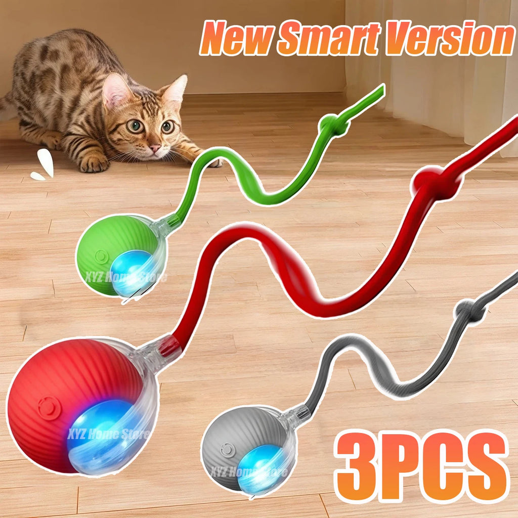 New Cat Interactive Ball Toy Automatic Rolling Ball Faux Tail Rechargeable Smart Pet Electric Toy Dog Cat Training