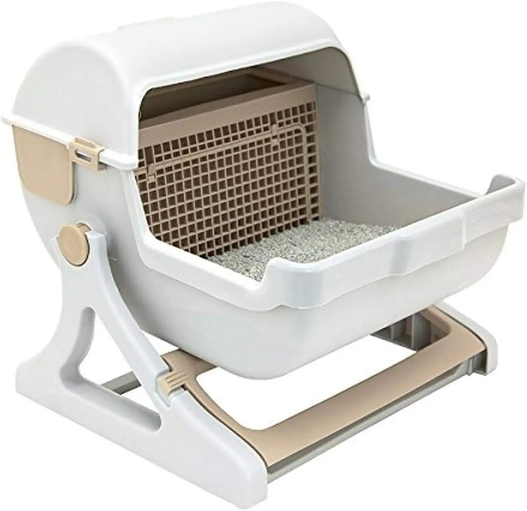 Semi-Auto Quick Clean Cat Litter Box, Luxury Toilet in White or Milk Brown for Easy Pet Care