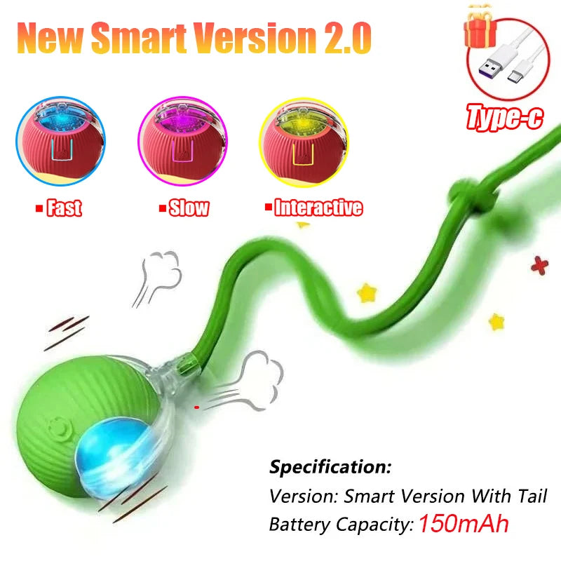New Cat Interactive Ball Toy Automatic Rolling Ball Faux Tail Rechargeable Smart Pet Electric Toy Dog Cat Training