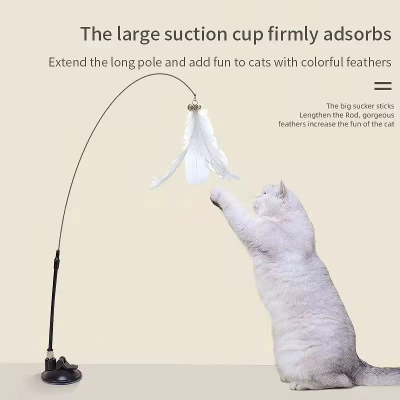 Interactive Cat Toy Handfree Cat Stick Kitten Teaser Wand Toy Suction Cup Feather Wand
Simulation Feather