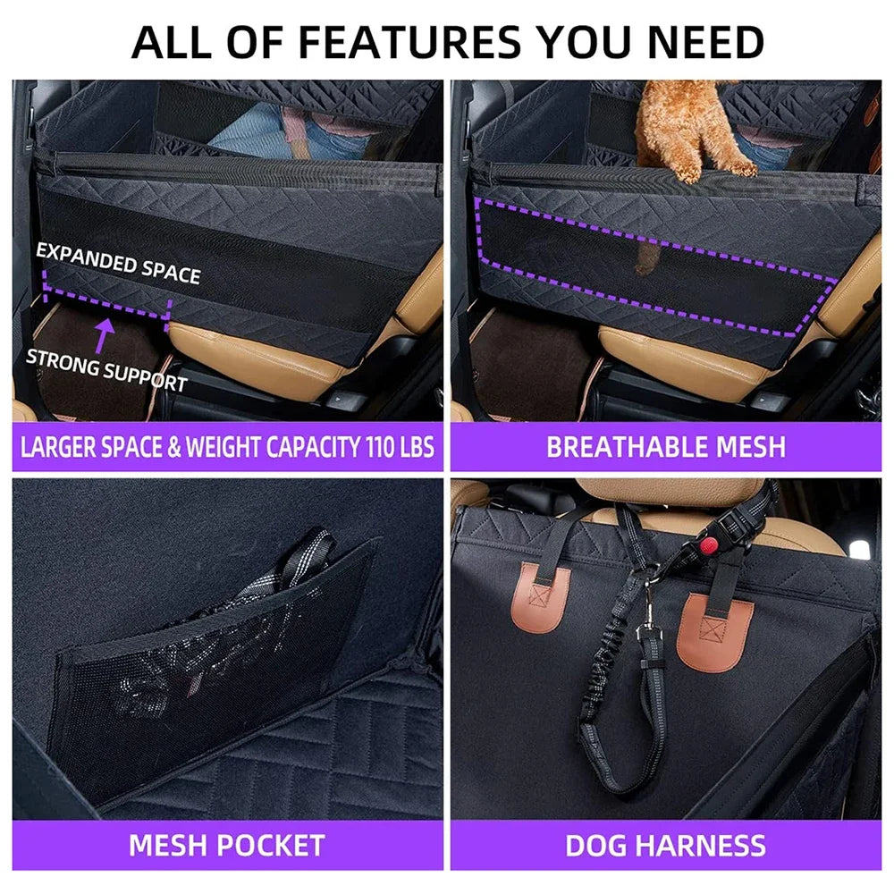 Double Zipper Car Pet Seat Pad Car Backseat Protector Waterproof Dirt Resistant Solid Color