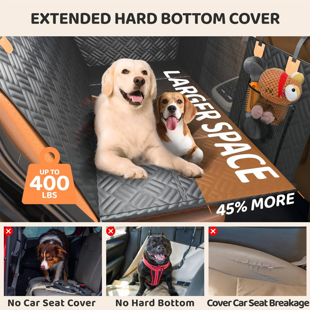Car Rear Seat Cover, Hard Bottom Rear Seat Extender, Load-Bearing 400 Pounds, 600D Heavy-Duty Anti-Scratch Washable for Cars and Suvs