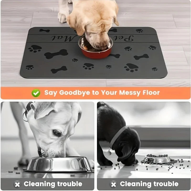 Absorbent Pet Feeding Mat For Food And Water Bowl, +Waterproof Rubber Backing Quick Dry