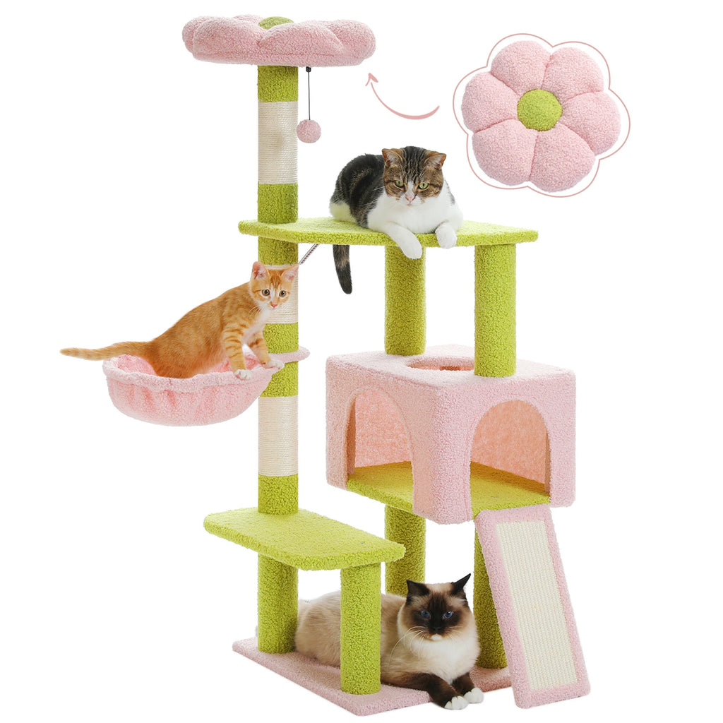 Flower Cat Tree Multi-Level Cat Tower with Sisal Covered Scratching Posts