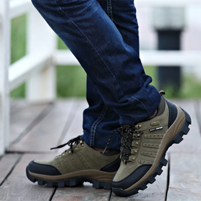 Hiking Shoes Non Slip Mountain Sneakers  Lace Up Retro Leather Shoe Sport Outdoor Trek Men Women Footwear