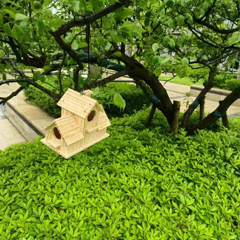 Wooden Bird Nest Outdoor Parrot House Weatherproof Bird Feeder Countryside Designed Garden Ornament