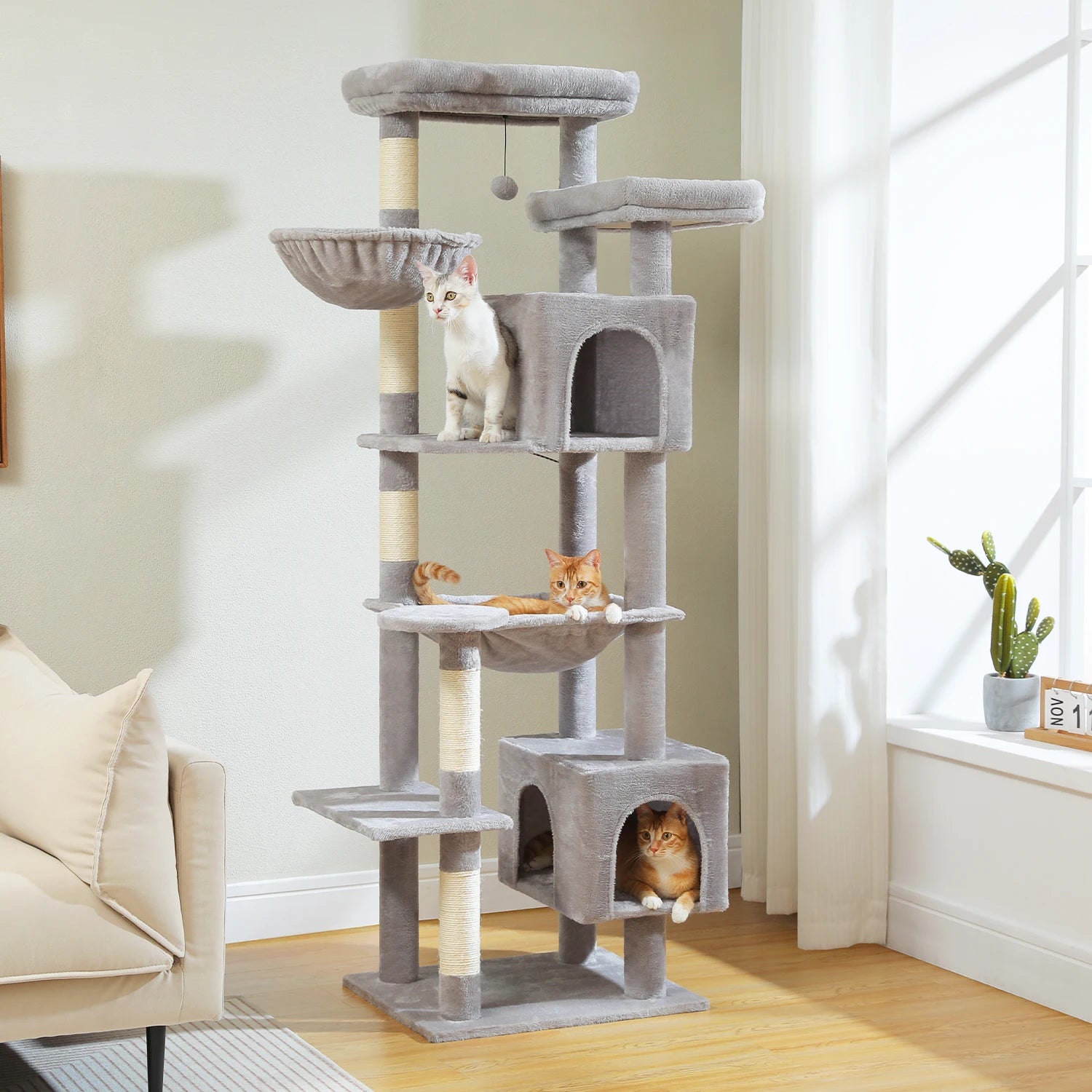 Large Cat Tree Tall Cat Tower for Indoor Cats Multi-Level Plush Cat Condo with Scratching Post