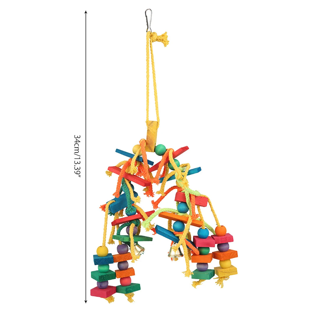 Wood Parrot Bird Toys Hanging Rope Pet Ladder Multicolored Wooden Cotton Rope Birds Chewing Toy  Hang Swing