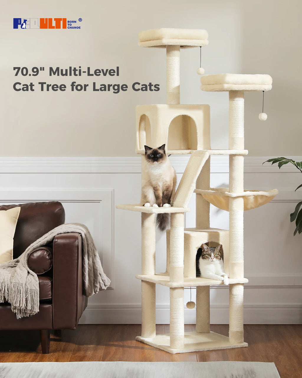 Large Cat Tree Tall Cat Tower for Indoor Cats Multi-Level Plush Cat Condo with Scratching Post