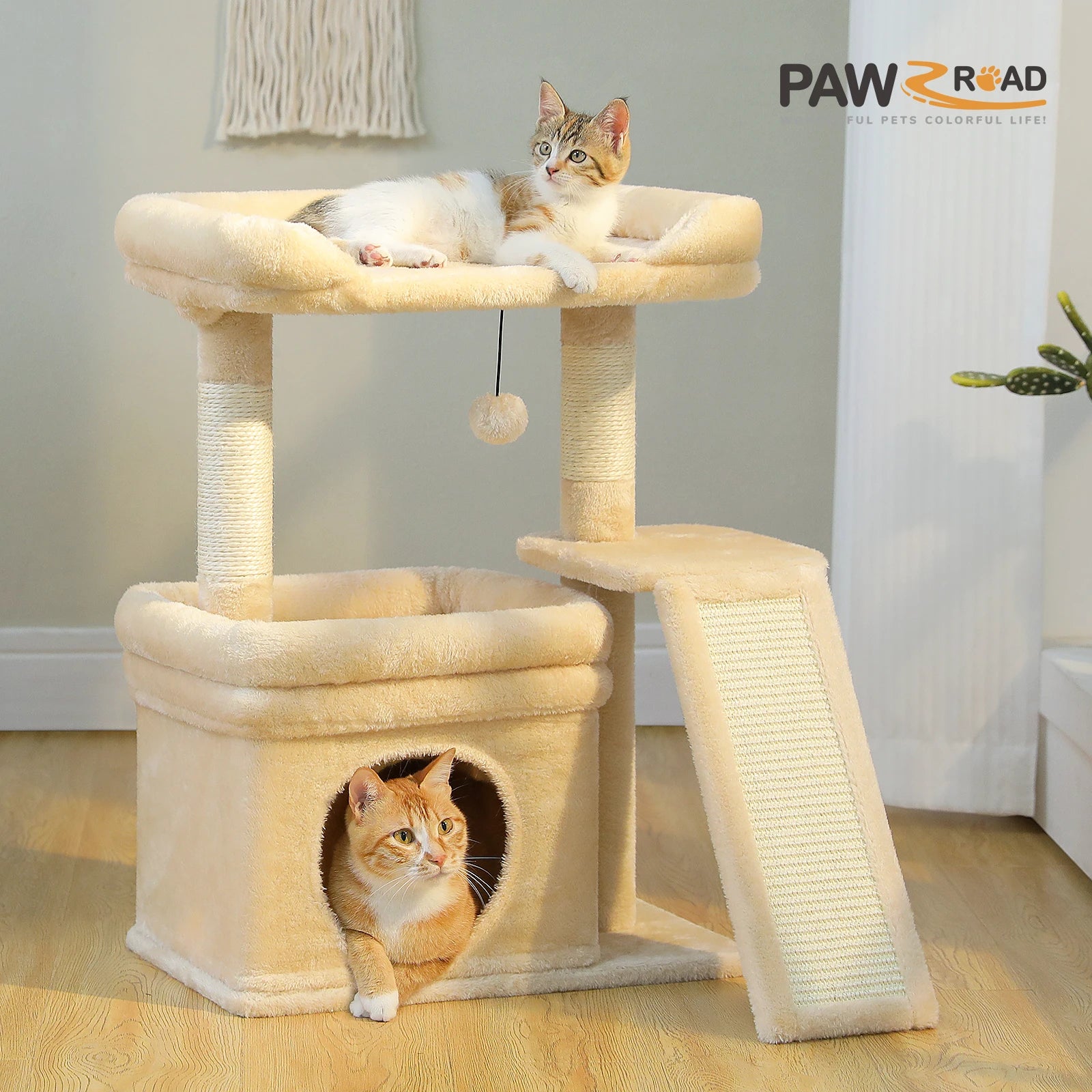 Small Cat Tree for Indoor Cat Tower with Wide Top Perch