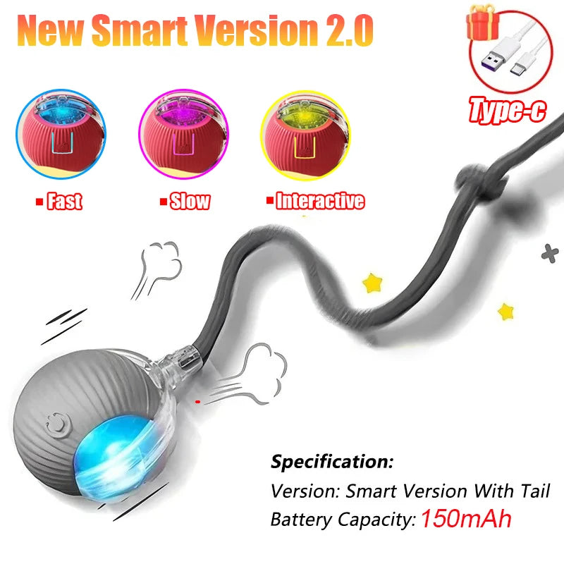 New Cat Interactive Ball Toy Automatic Rolling Ball Faux Tail Rechargeable Smart Pet Electric Toy Dog Cat Training