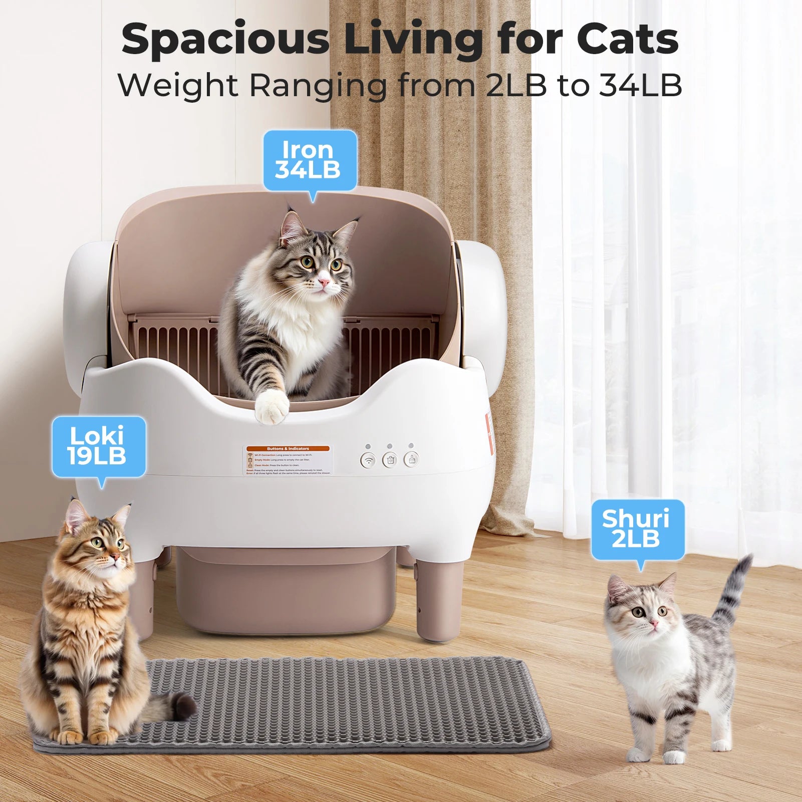 Self Cleaning Litter Box, Automatic Cat Litter Box with APP Control, Odor-Free  Large  Bin, Open-Top for Multi Cats