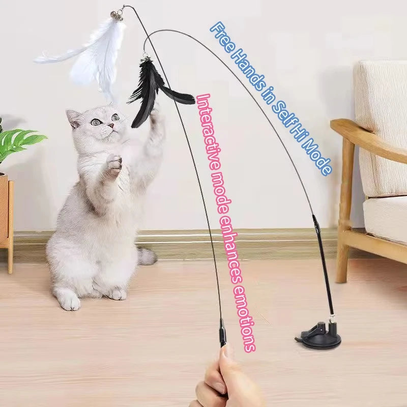 Interactive Cat Toy Handfree Cat Stick Kitten Teaser Wand Toy Suction Cup Feather Wand
Simulation Feather