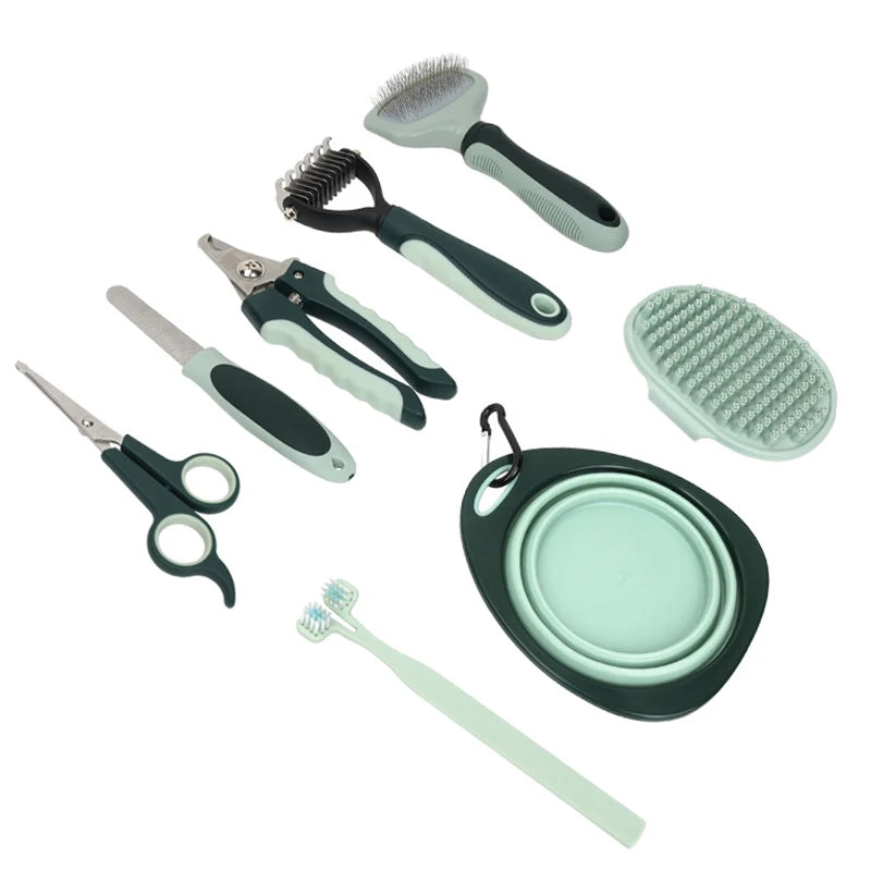 8 in 1 Dog Cat Grooming Comb Set Pet Cleaning Brush Pet Multi-Functional Cleaning Set Cat Hair Removal Brush Kit
