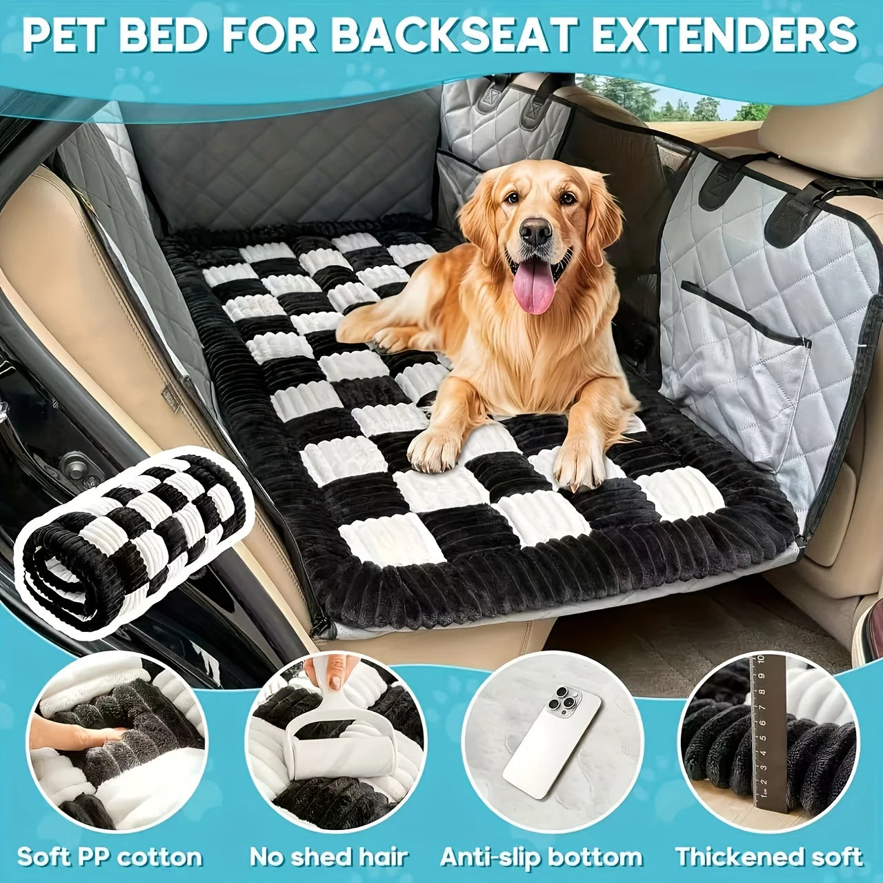1 Dog Car Mat, Non-Slip Rear Seat Extender Pet Mat, Mesh Dog Bed Suitable for Suvs and Sedans, Bite-Resistant, Easy to Clean, Scratch-Resistant, Comfortable Travel Mat