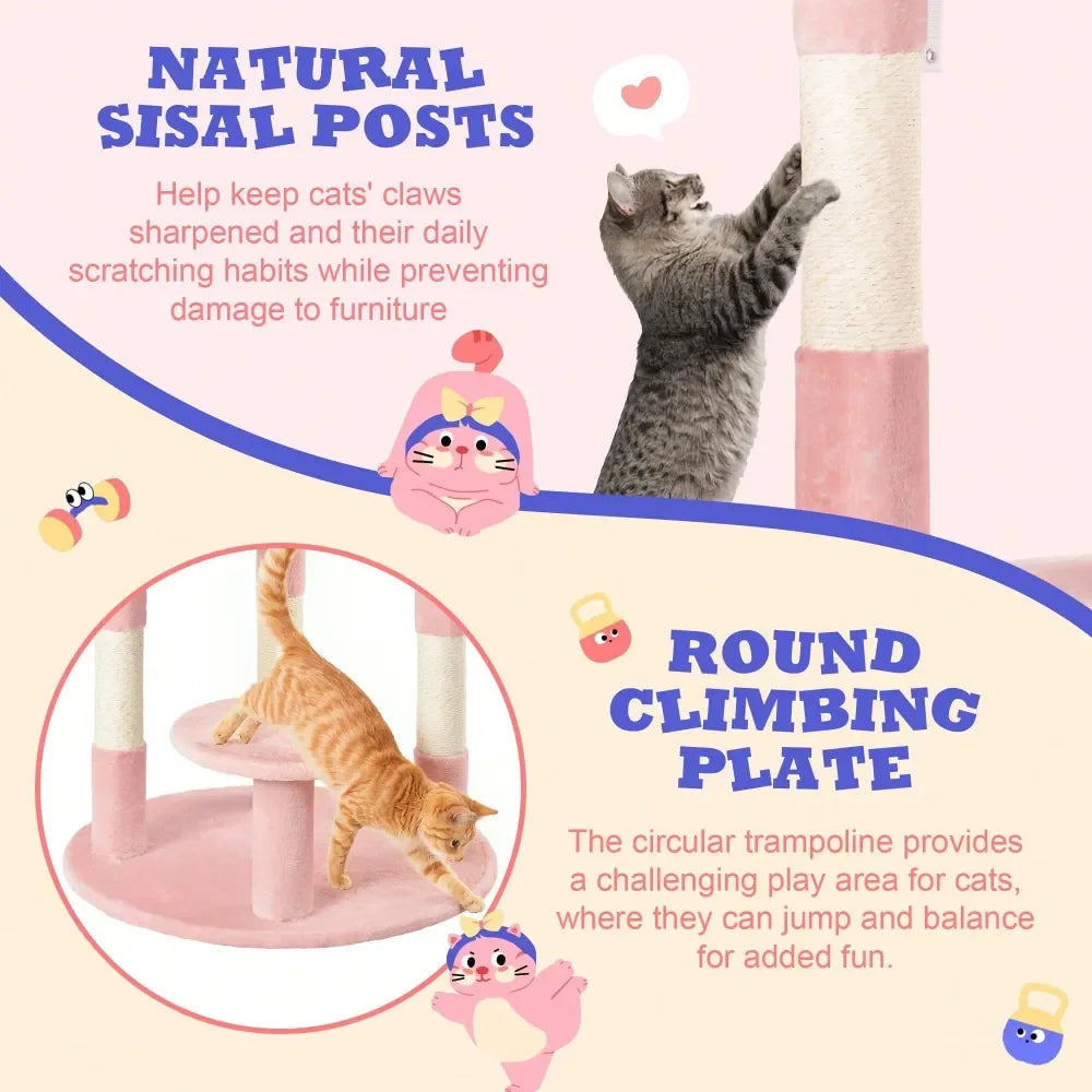 55.5 In Cat Tree For Indoor Kitties, Soft Plush Perches, Multi Level Cat Tower