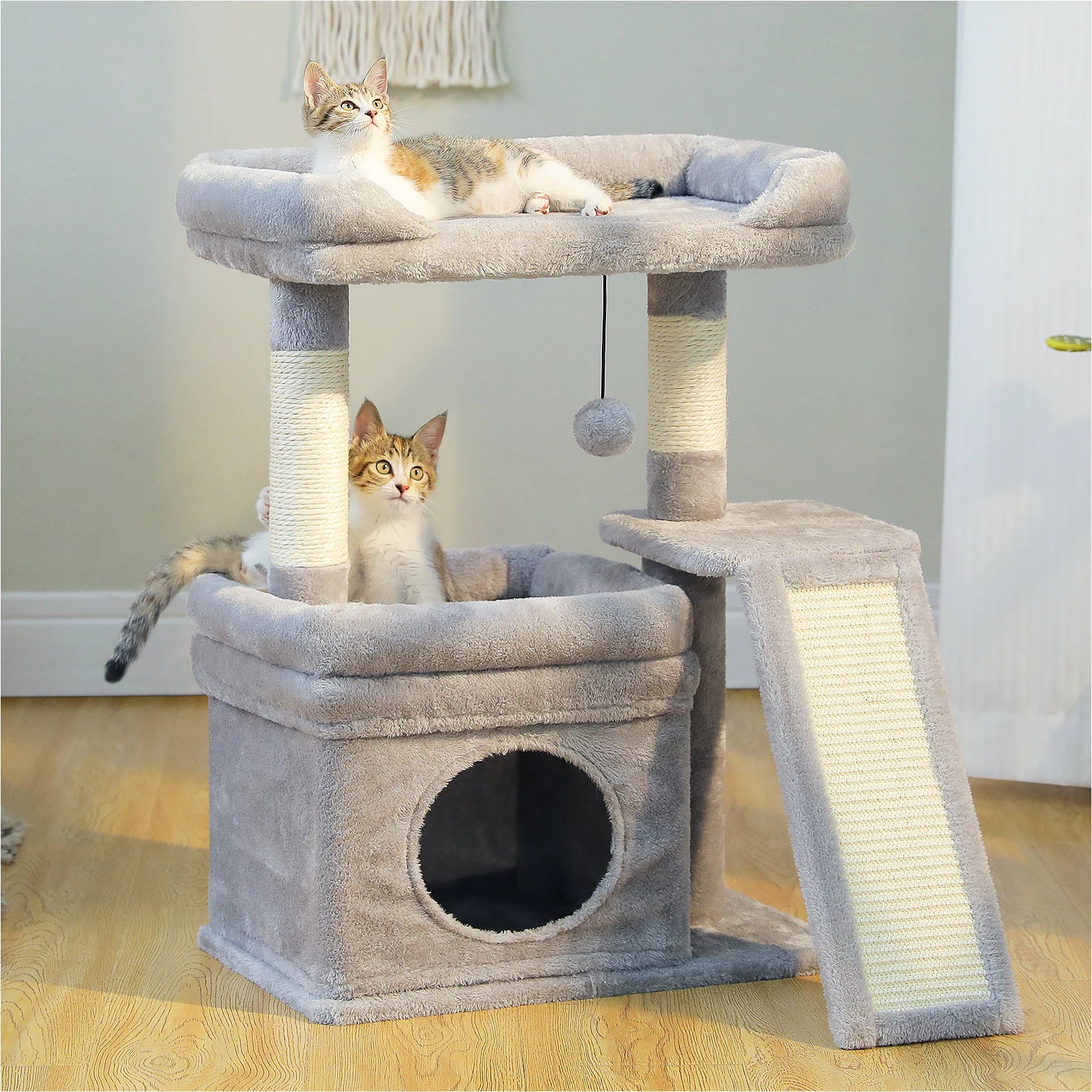 Small Cat Tree for Indoor Cat Tower with Wide Top Perch