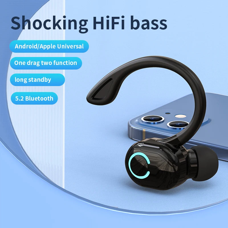 Wireless Bluetooth Earphones HIFI Bass With HD MIC Ear-Hook Earbuds Noise Cancelling Waterproof Headsets