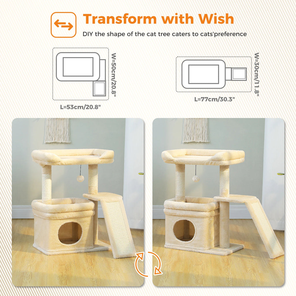 Small Cat Tree for Indoor Cat Tower with Wide Top Perch