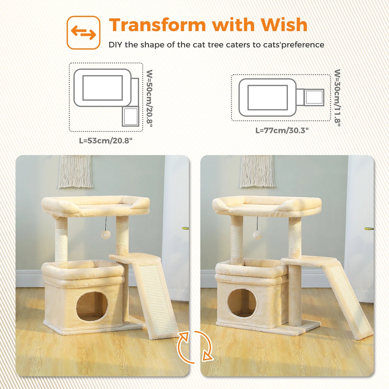 Small Cat Tree for Indoor Cat Tower with Wide Top Perch